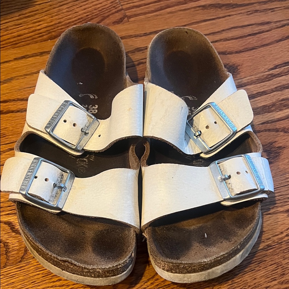 Birkenstock Kids Cream Sandals with Silver Buckles